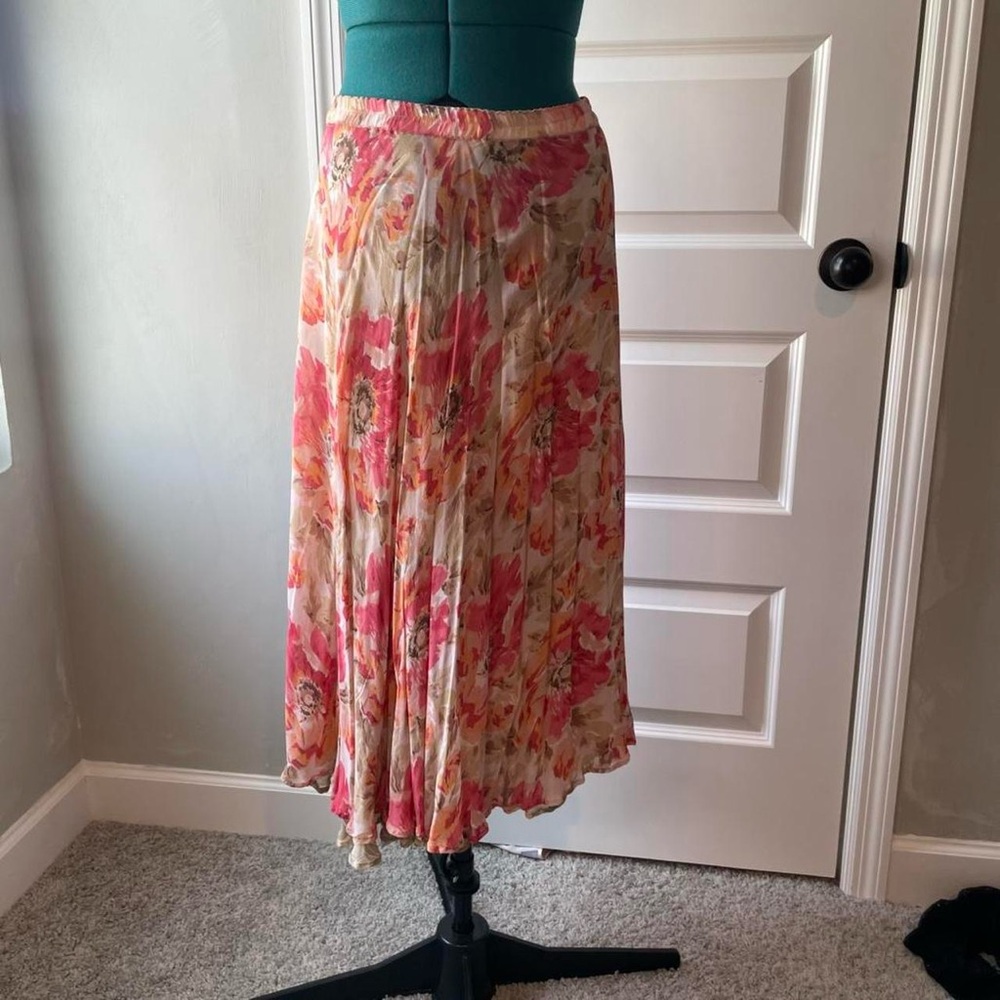 Reversible Coldwater Creek 2000s pink floral or beige and white maxi skirt - Picture 2 of 4